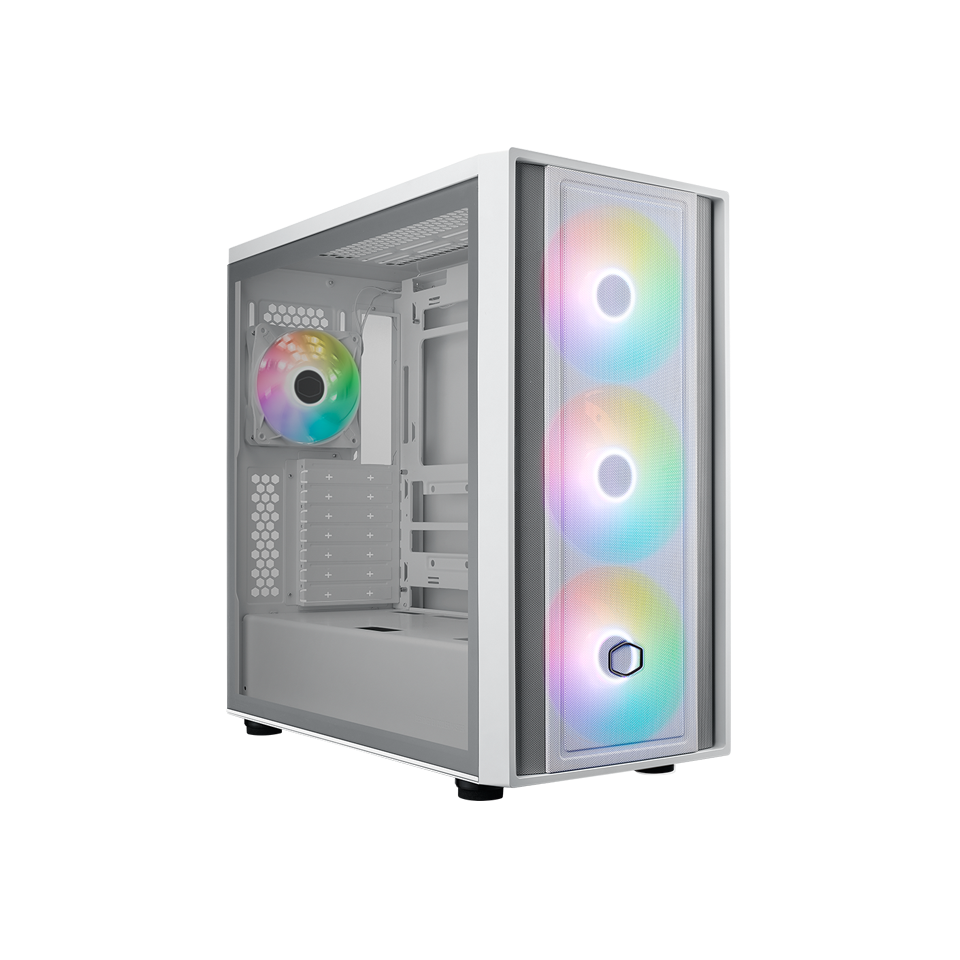 Cooler Master MASTERBOX 600 ATX ARGB Mid Tower Tempered Glass Gaming Case, Front Performance MESH Panel w/ 4 ARGB Fans -White Cooler Master MASTERBOX 600 ATX ARGB Mid Tower Tempered Glass Gaming Case, Front Performance MESH Panel w/ 4 ARGB Fans -White